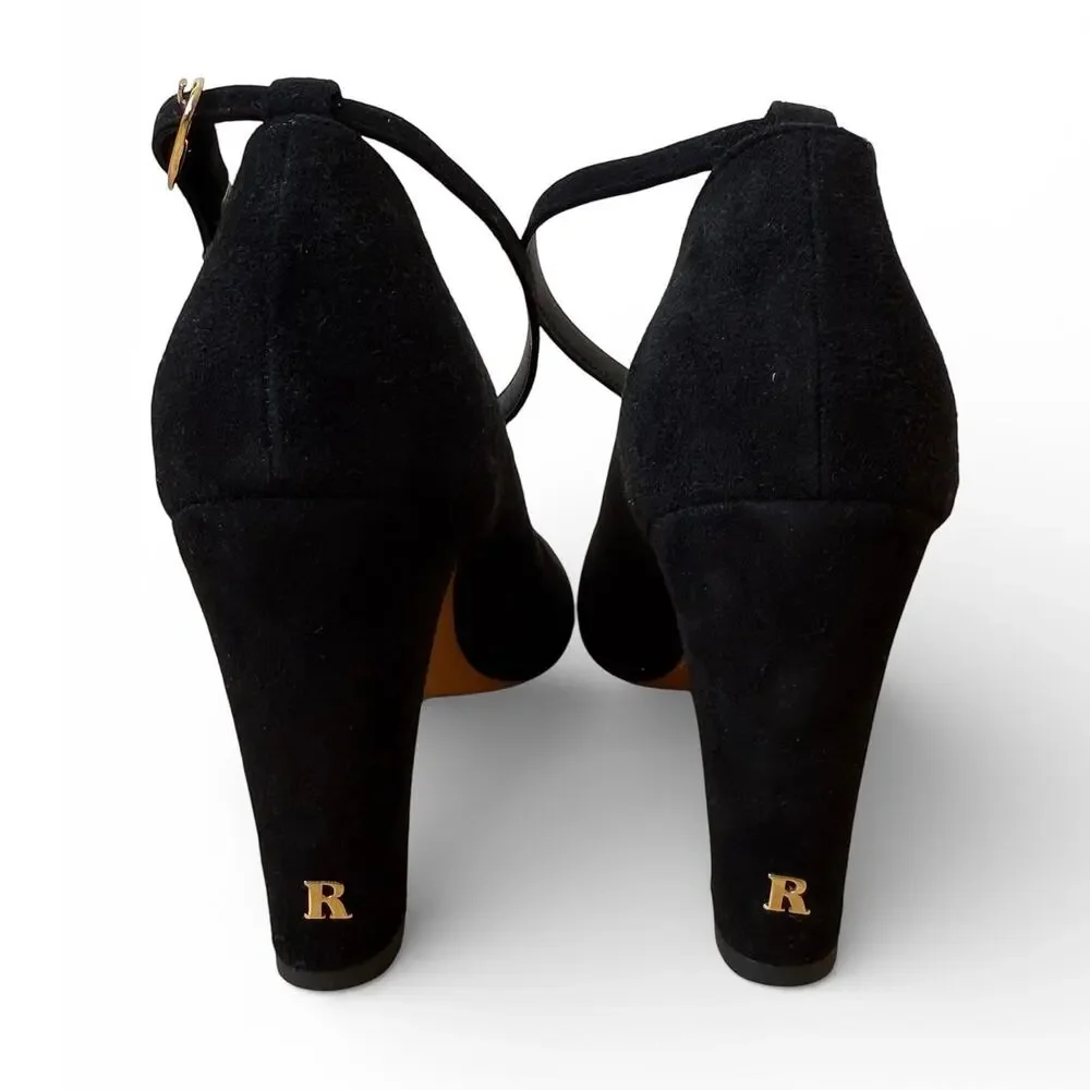 Rouje Paris Leonie Black Suede Ankle Strap Pump Heels Women's Size 39
